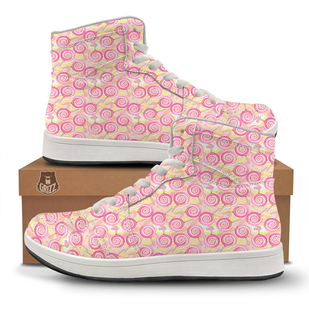 Swirl Pink Lollipop Print Pattern High Top Sneakers-grizzshop