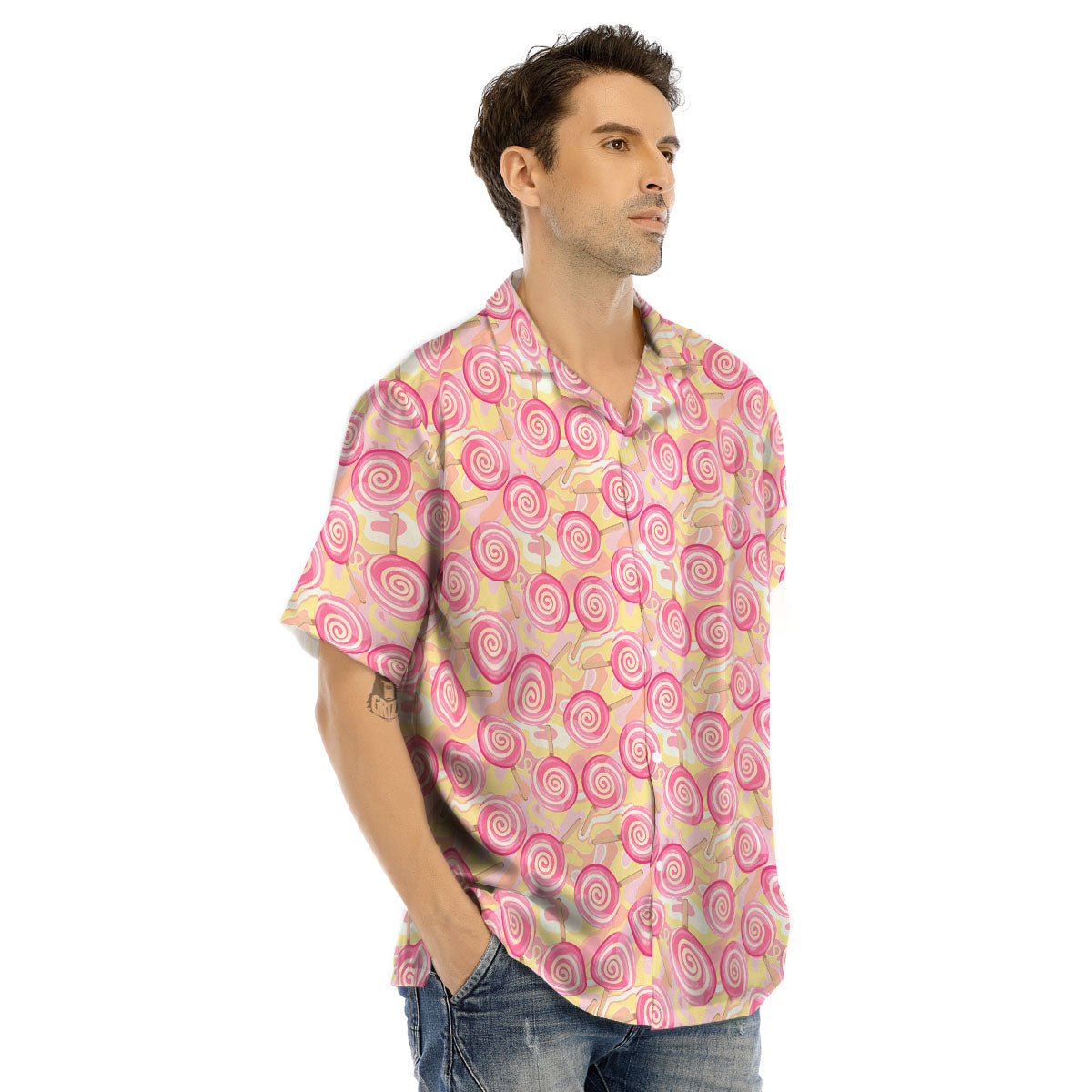 Swirl Pink Lollipop Print Pattern Men's Hawaiian Shirt-grizzshop