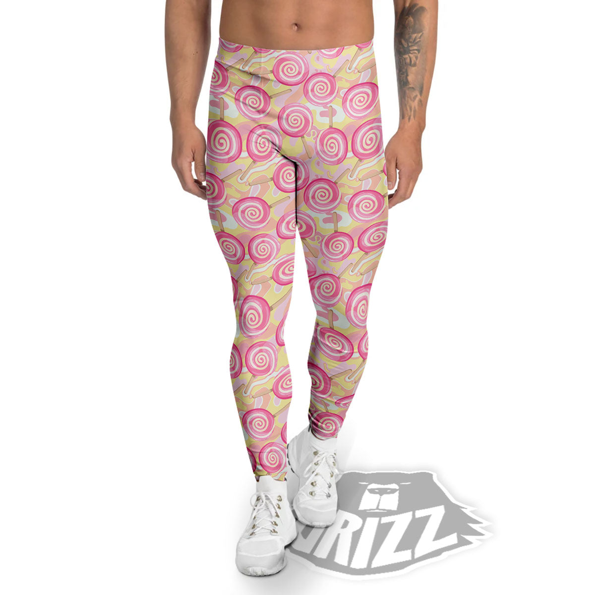 Swirl Pink Lollipop Print Pattern Men's Leggings-grizzshop