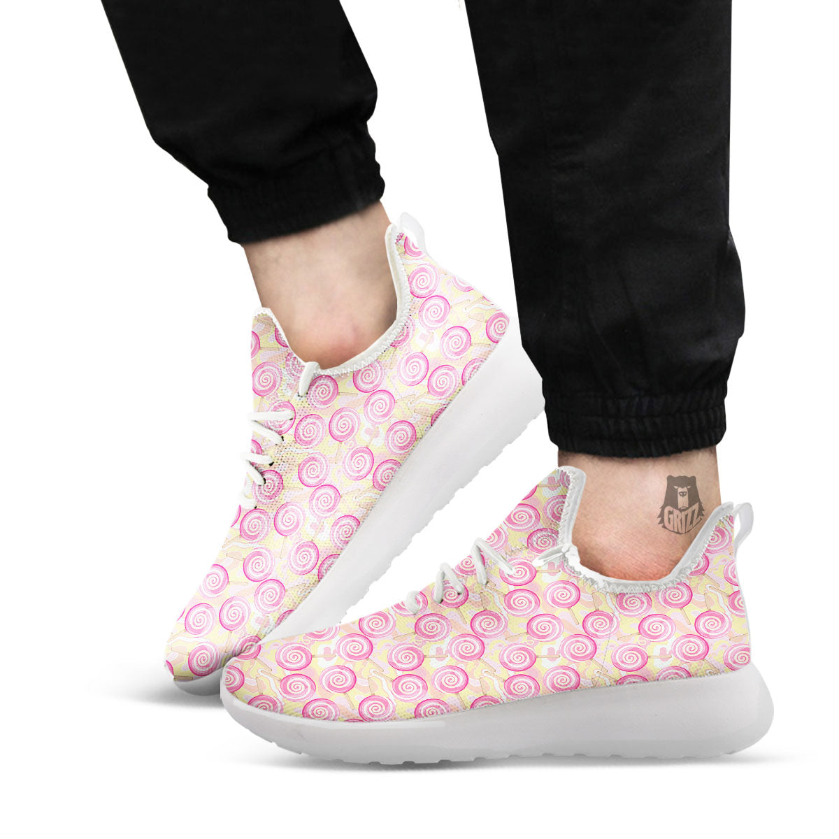 Swirl Pink Lollipop Print Pattern White Athletic Shoes-grizzshop