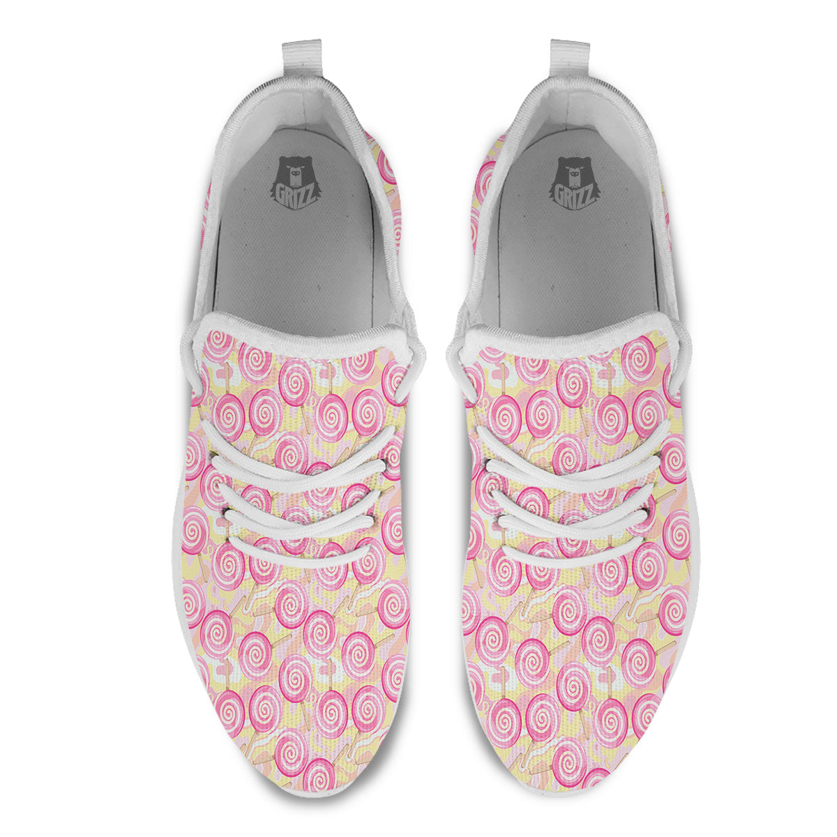 Swirl Pink Lollipop Print Pattern White Athletic Shoes-grizzshop