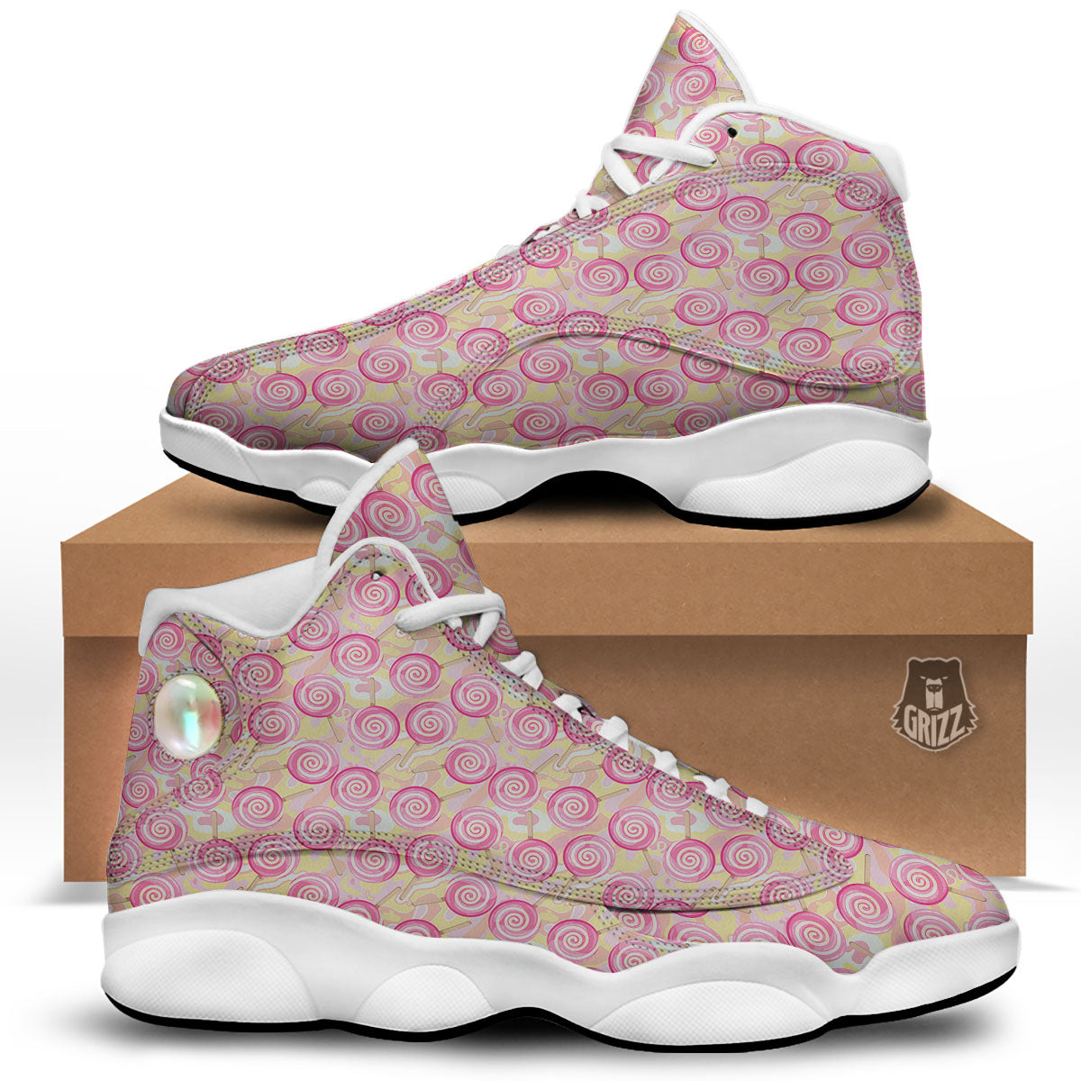 Swirl Pink Lollipop Print Pattern White Basketball Shoes-grizzshop