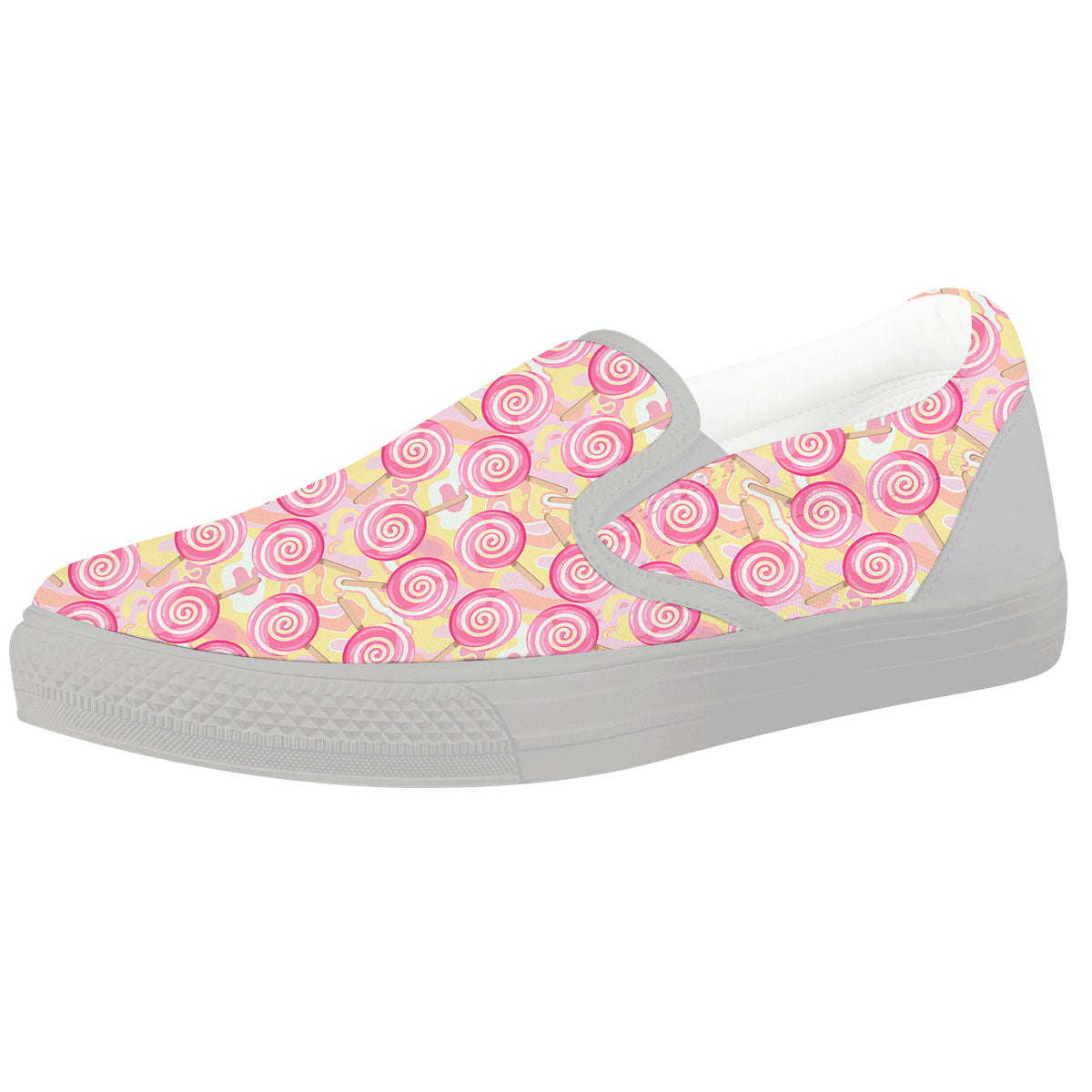 Swirl Pink Lollipop Print Pattern White Slip On Shoes-grizzshop