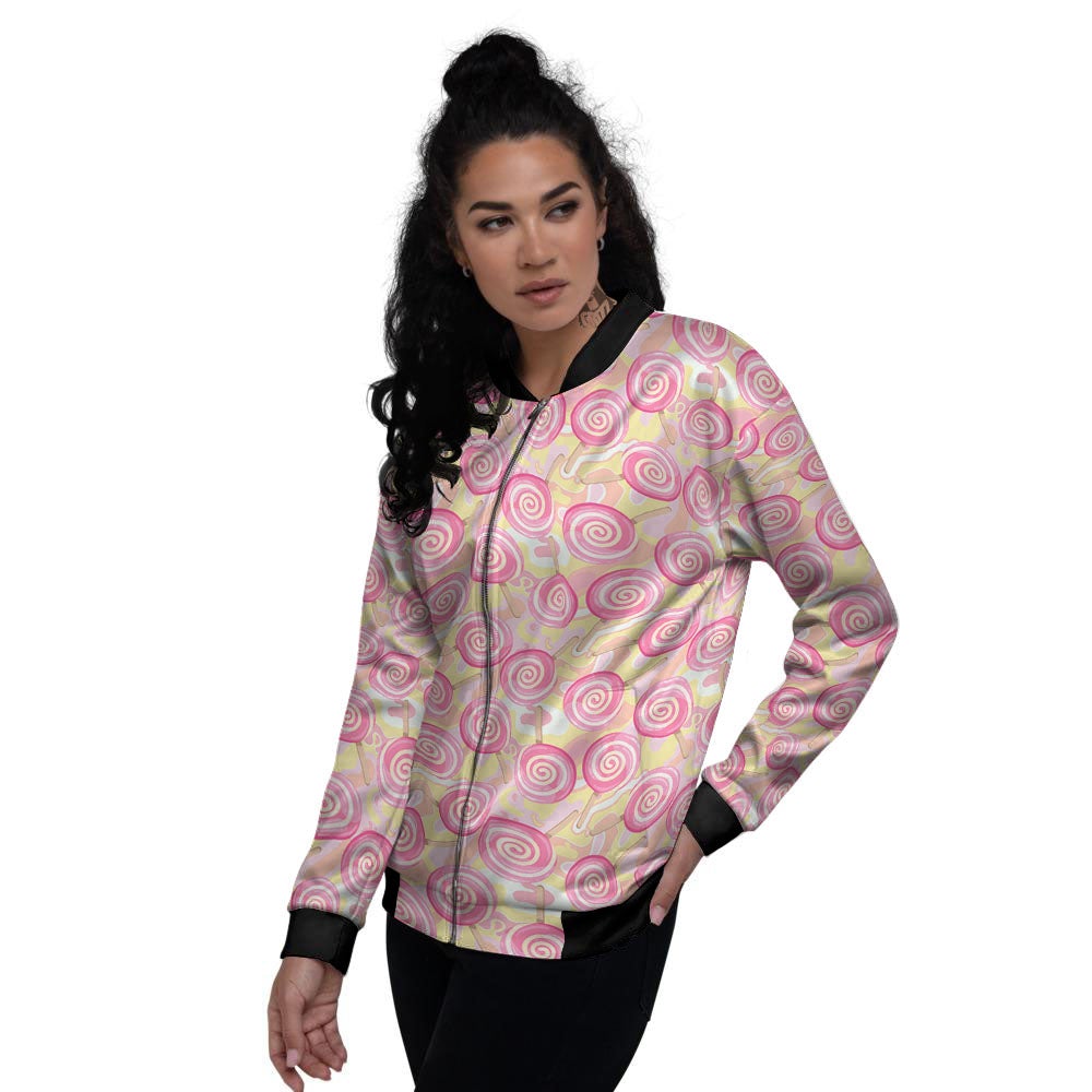 Swirl Pink Lollipop Print Pattern Women's Bomber Jacket-grizzshop