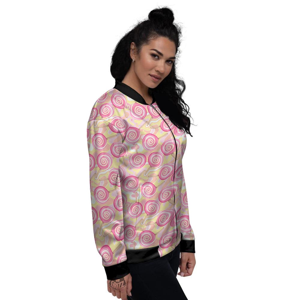 Swirl Pink Lollipop Print Pattern Women's Bomber Jacket-grizzshop