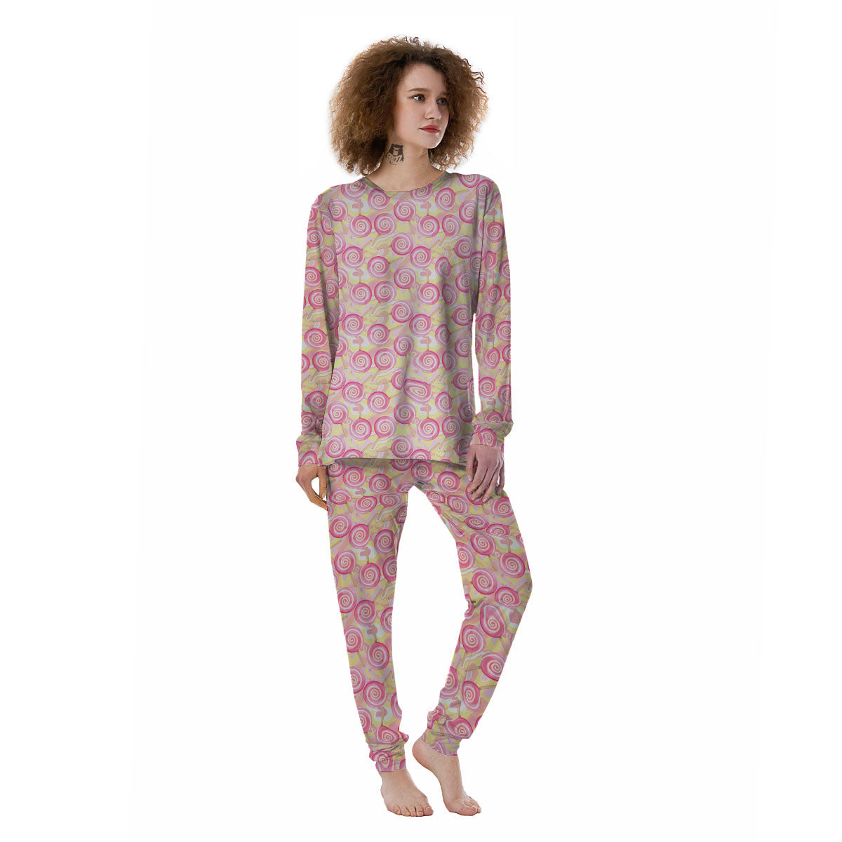 Swirl Pink Lollipop Print Pattern Women's Pajamas-grizzshop