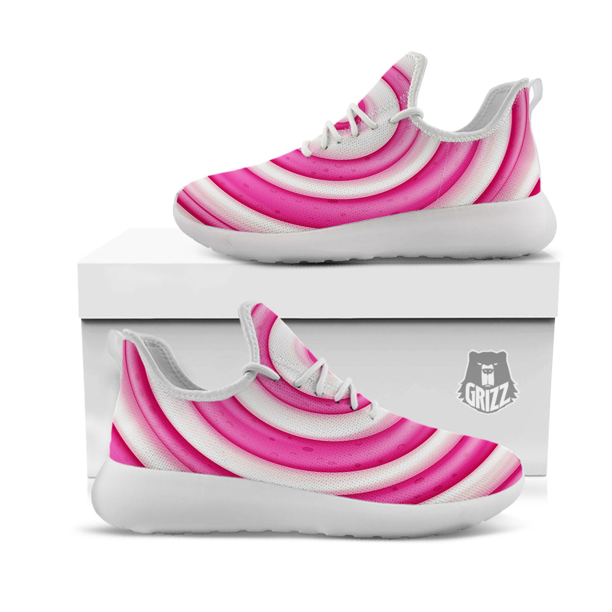 Swirl Pink Lollipop Print White Athletic Shoes-grizzshop