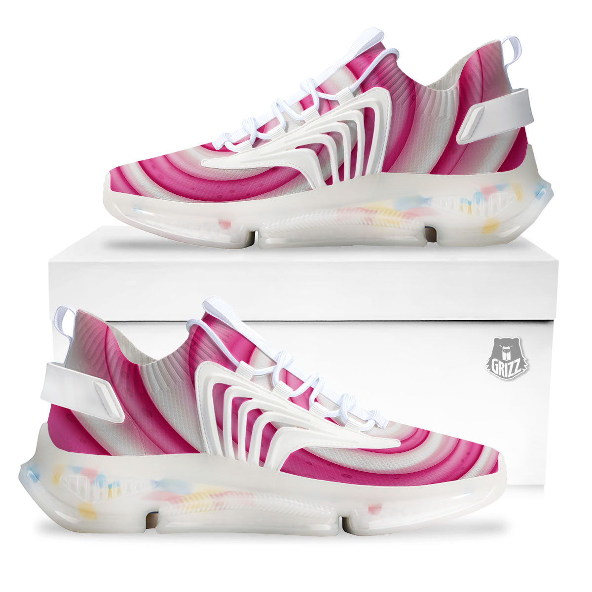 Swirl Pink Lollipop Print White Gym Shoes-grizzshop