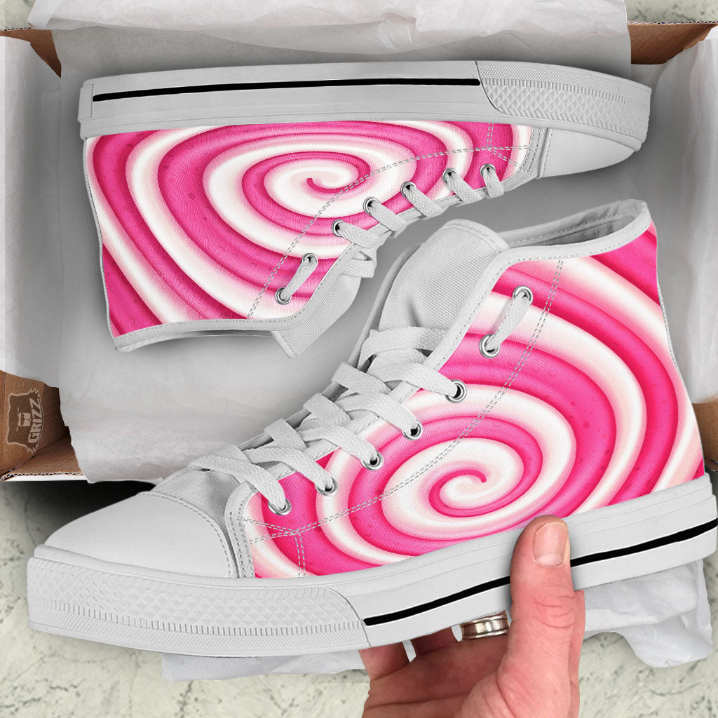 Swirl Pink Lollipop Print White High Top Shoes-grizzshop