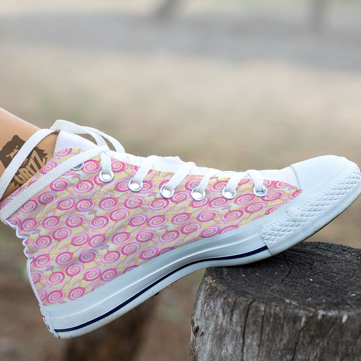 Swirl Pink Lollipop Print White High Top Shoes-grizzshop