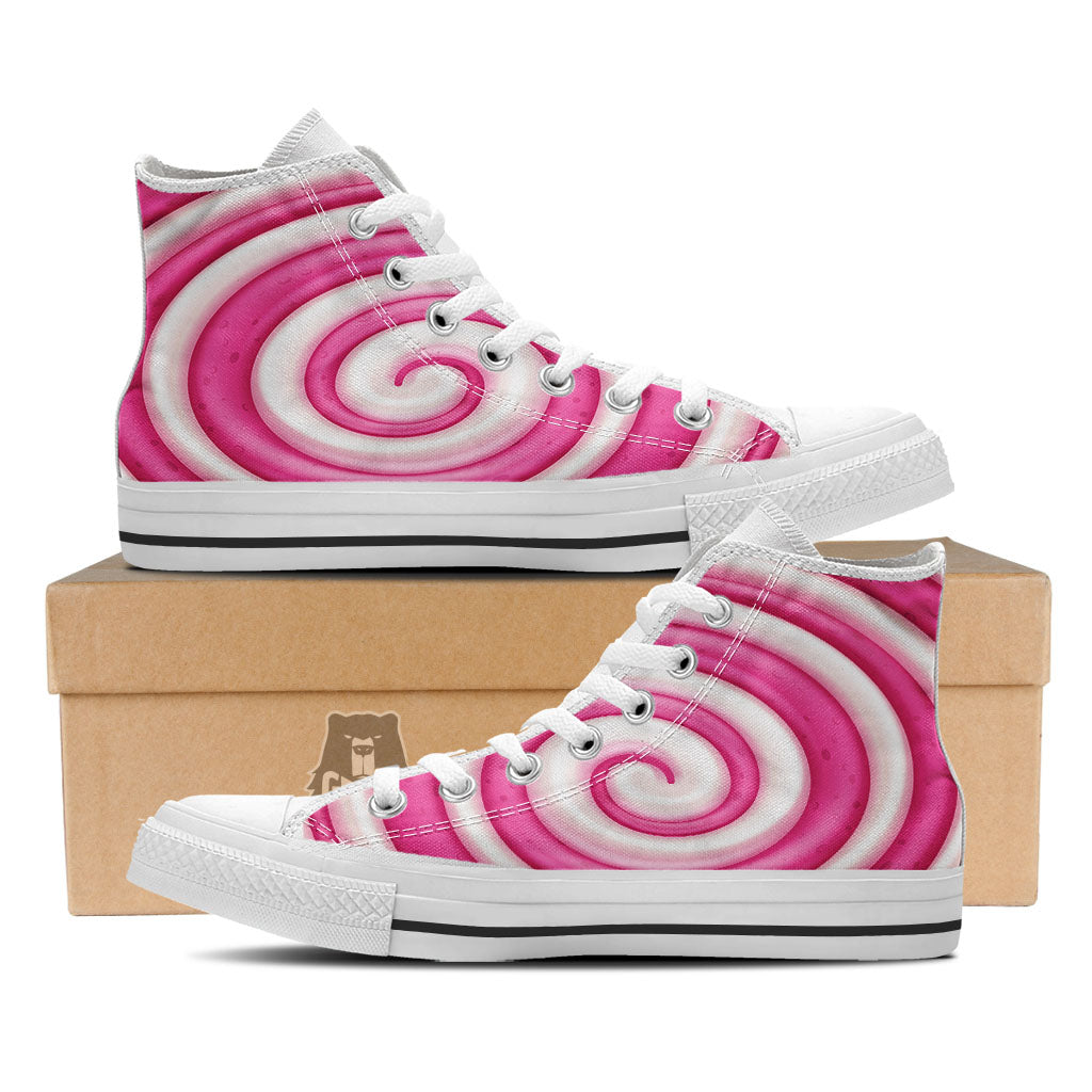 Swirl Pink Lollipop Print White High Top Shoes-grizzshop