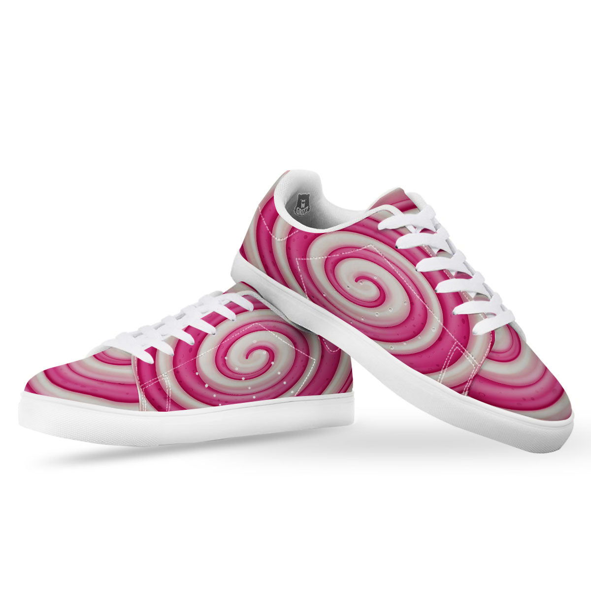 Swirl Pink Lollipop Print White Low Top Sneakers-grizzshop