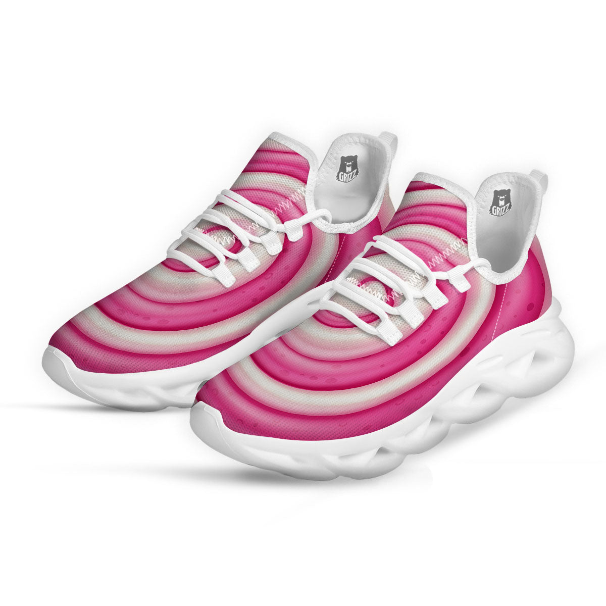 Swirl Pink Lollipop Print White Running Shoes-grizzshop