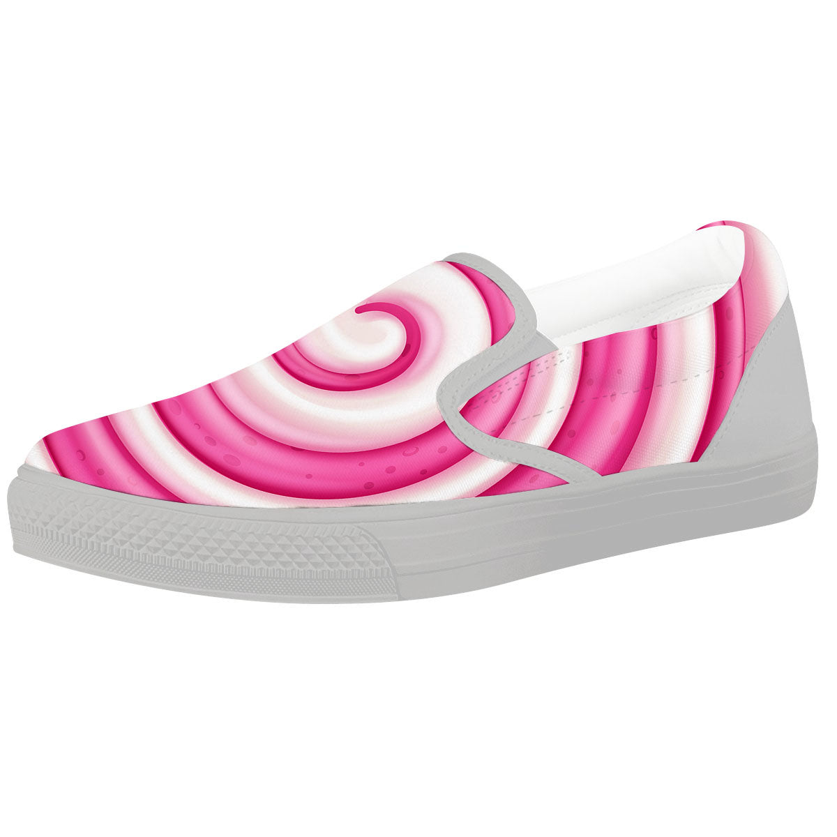 Swirl Pink Lollipop Print White Slip On Shoes-grizzshop