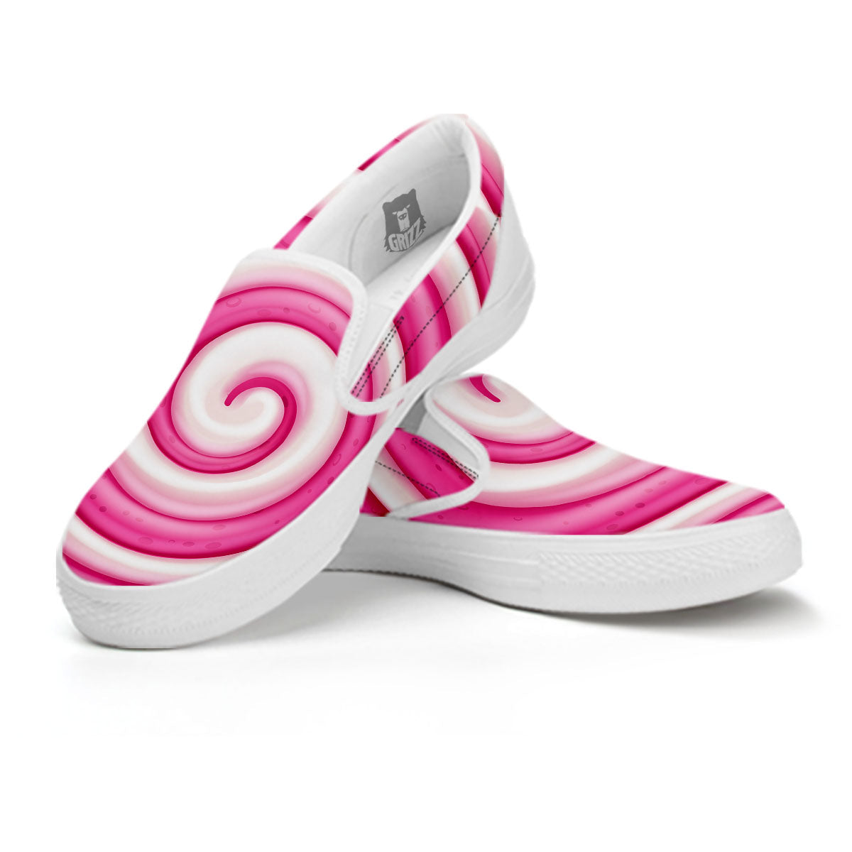 Swirl Pink Lollipop Print White Slip On Shoes-grizzshop