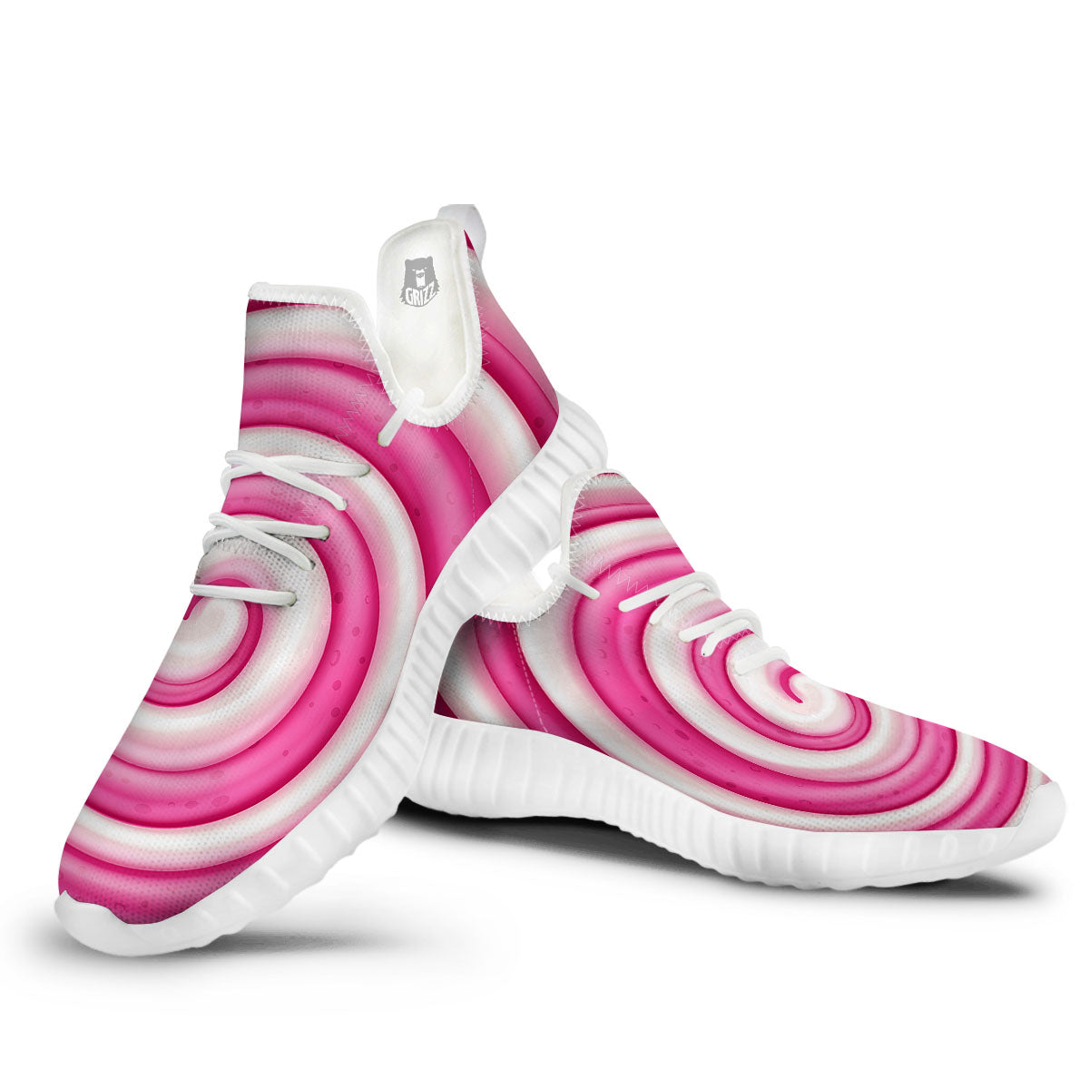 Swirl Pink Lollipop Print White Walking Shoes-grizzshop
