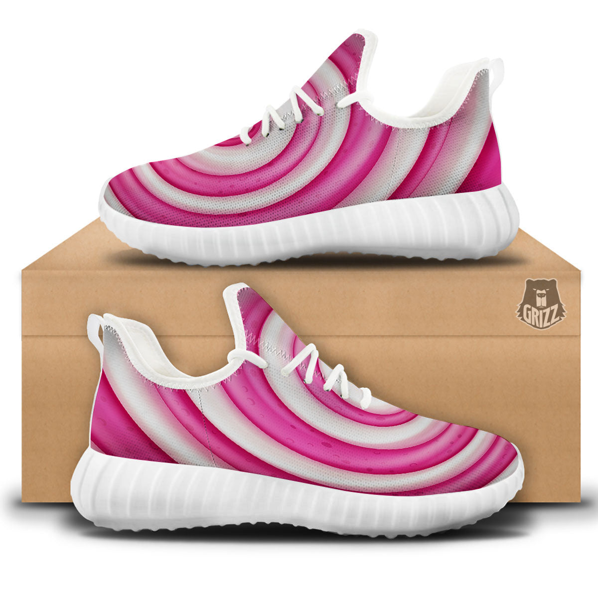 Swirl Pink Lollipop Print White Walking Shoes-grizzshop