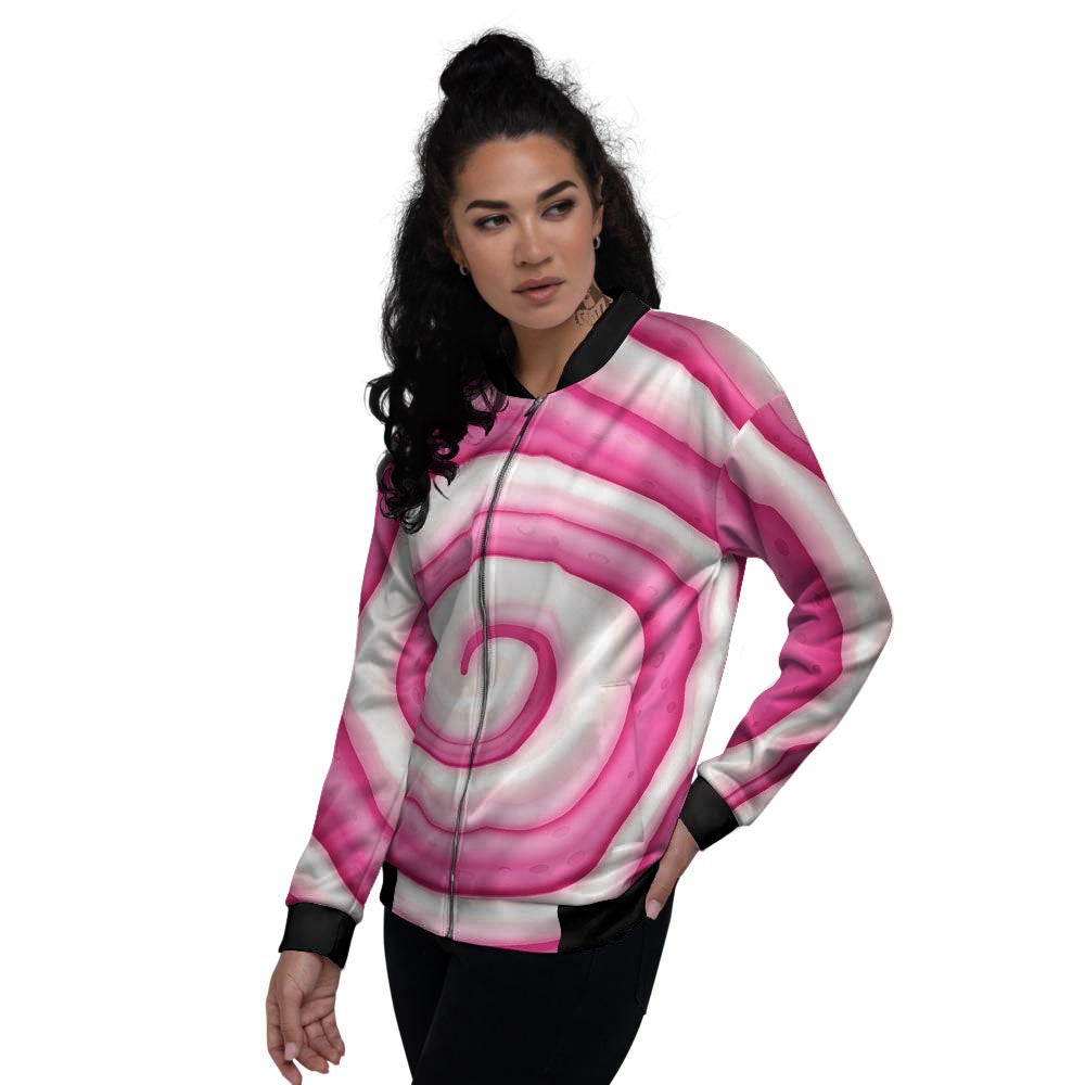 Swirl Pink Lollipop Print Women's Bomber Jacket-grizzshop