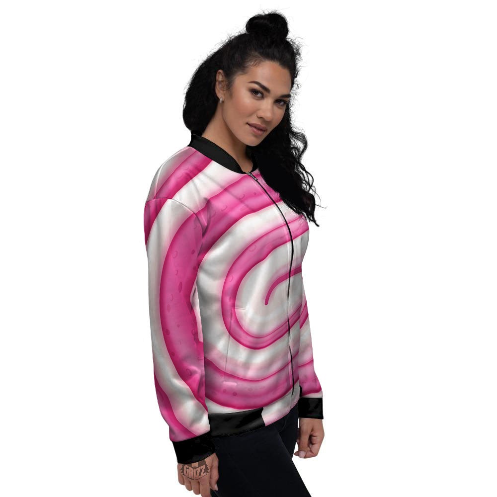 Swirl Pink Lollipop Print Women's Bomber Jacket-grizzshop