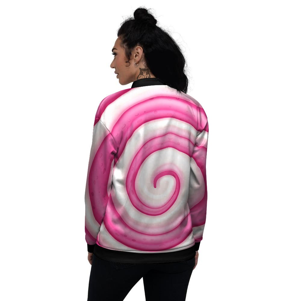 Swirl Pink Lollipop Print Women's Bomber Jacket-grizzshop