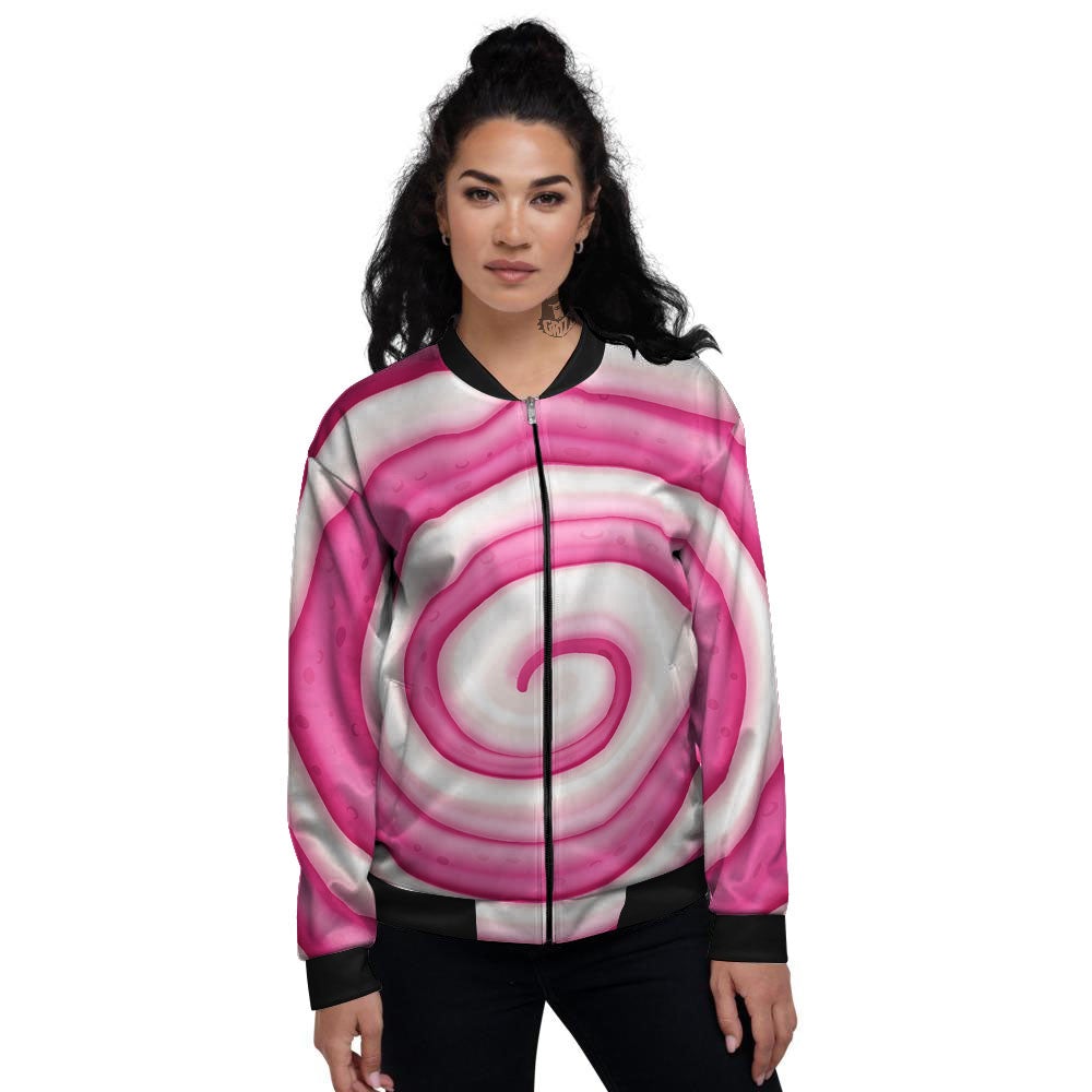 Swirl Pink Lollipop Print Women's Bomber Jacket-grizzshop