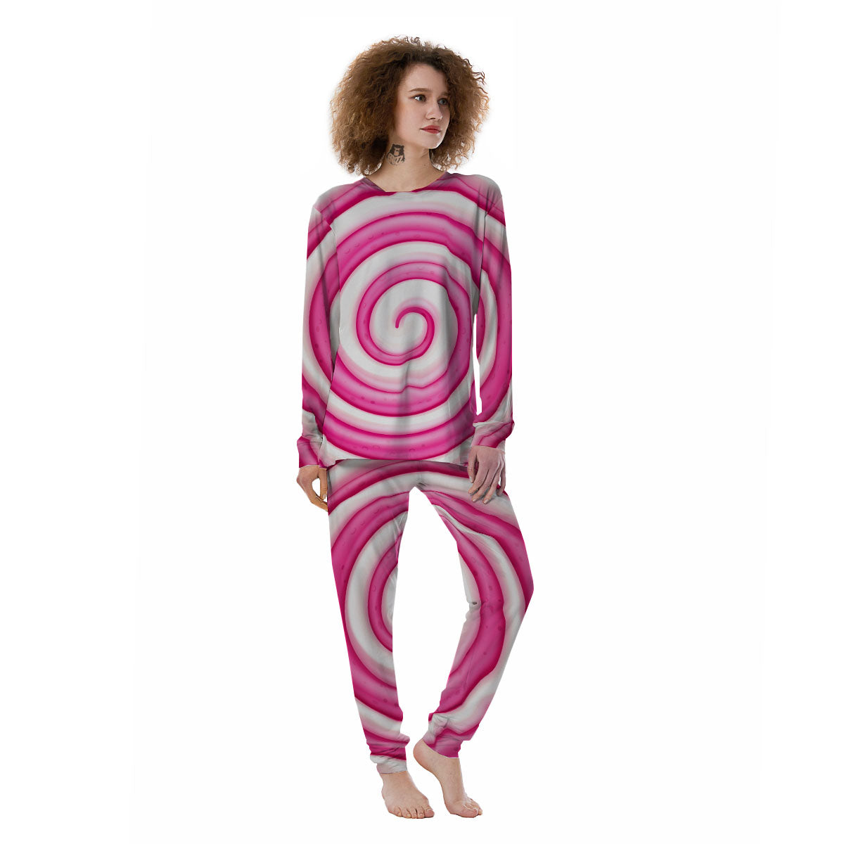 Swirl Pink Lollipop Print Women's Pajamas-grizzshop