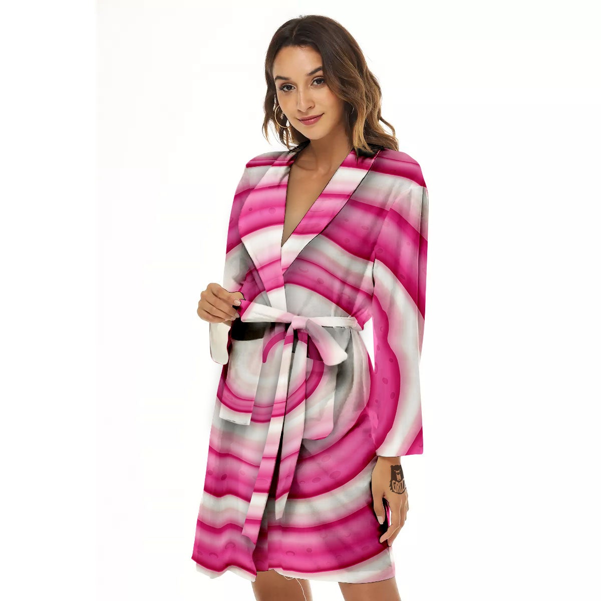 Swirl Pink Lollipop Print Women's Robe-grizzshop