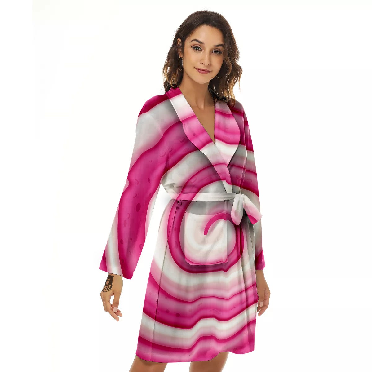 Swirl Pink Lollipop Print Women's Robe-grizzshop