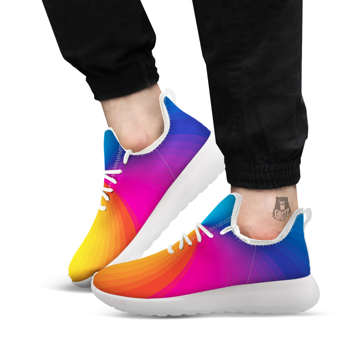 Swirl Rainbow Print White Athletic Shoes-grizzshop