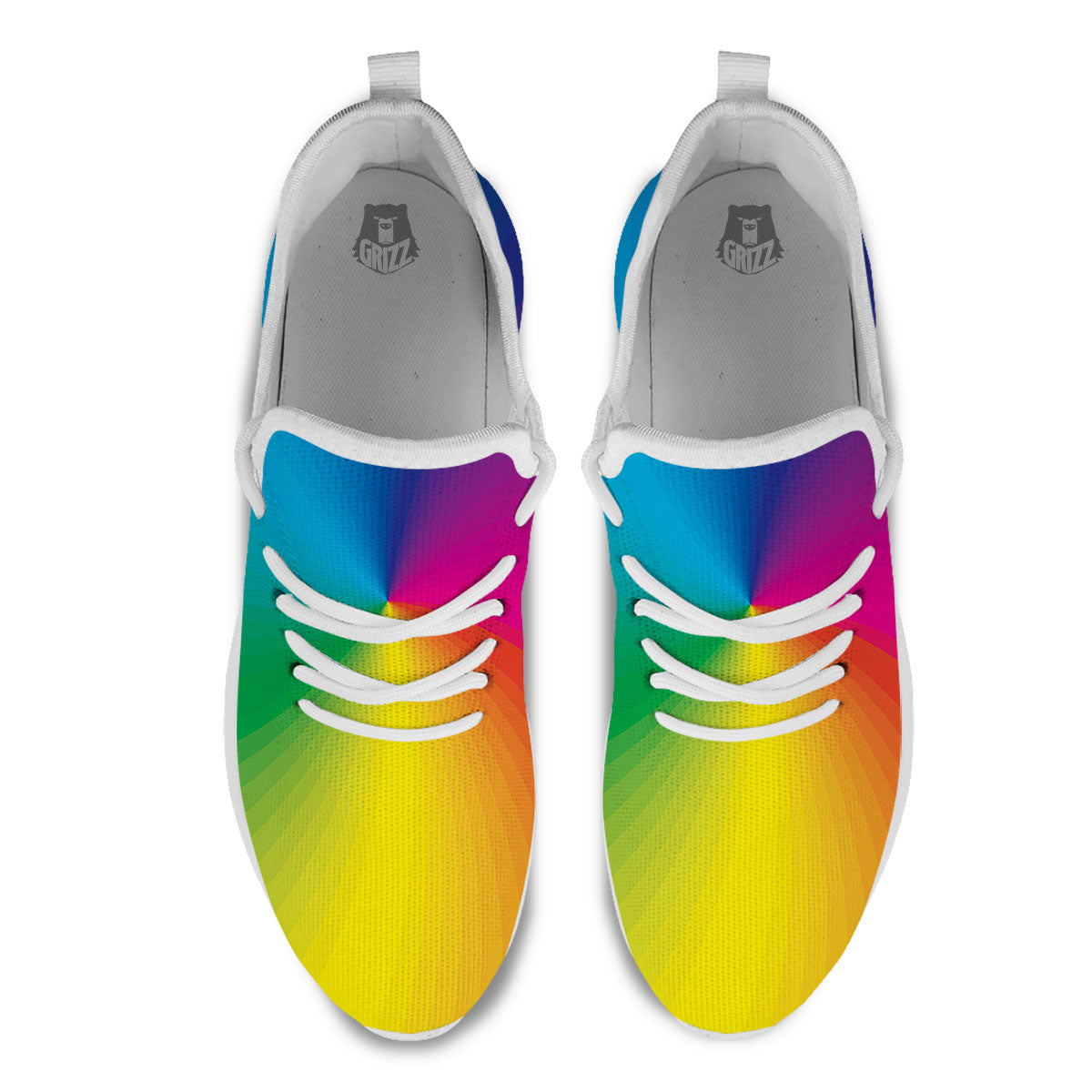 Swirl Rainbow Print White Athletic Shoes-grizzshop