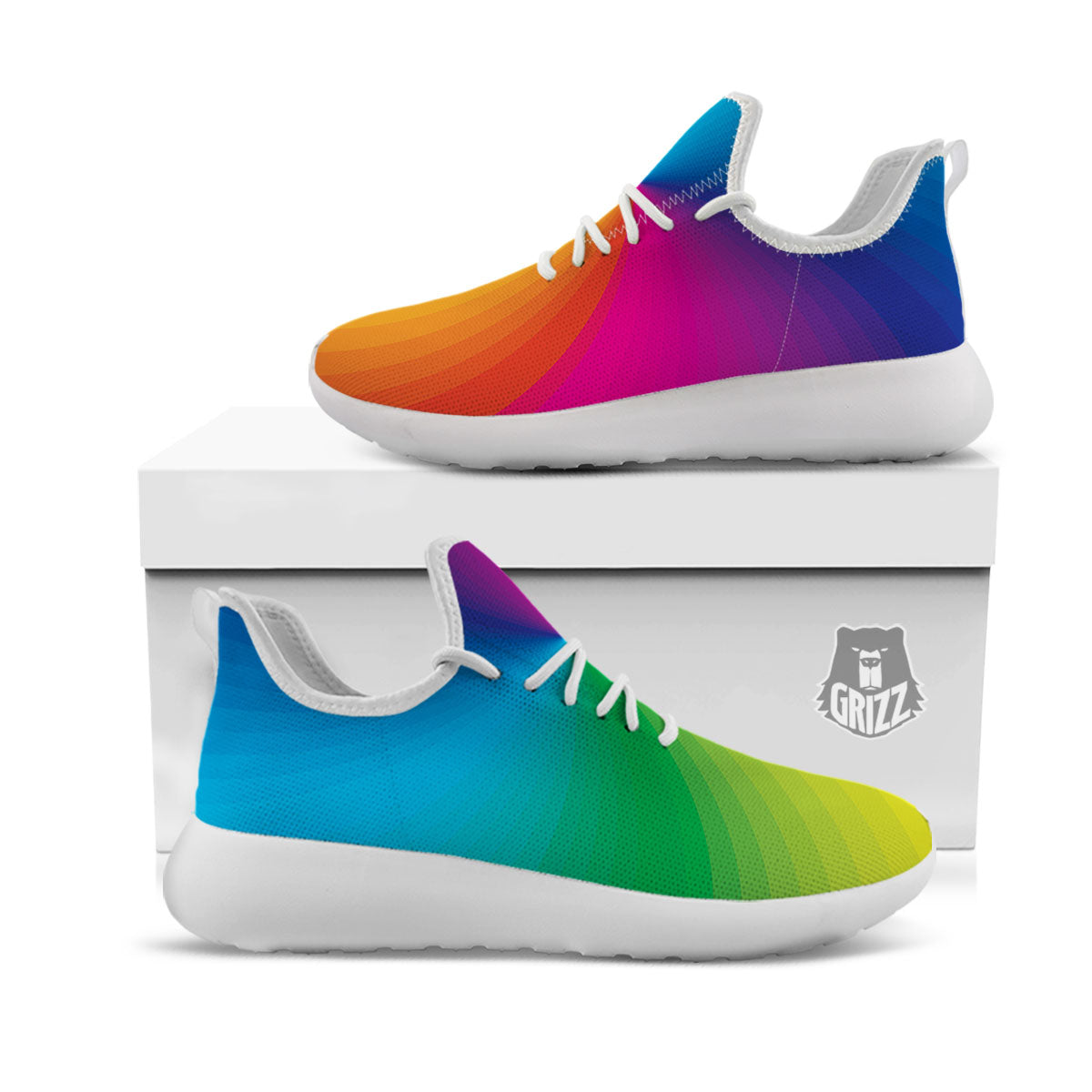 Swirl Rainbow Print White Athletic Shoes-grizzshop