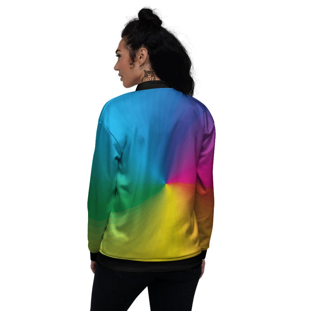 Swirl Rainbow Print Women's Bomber Jacket-grizzshop