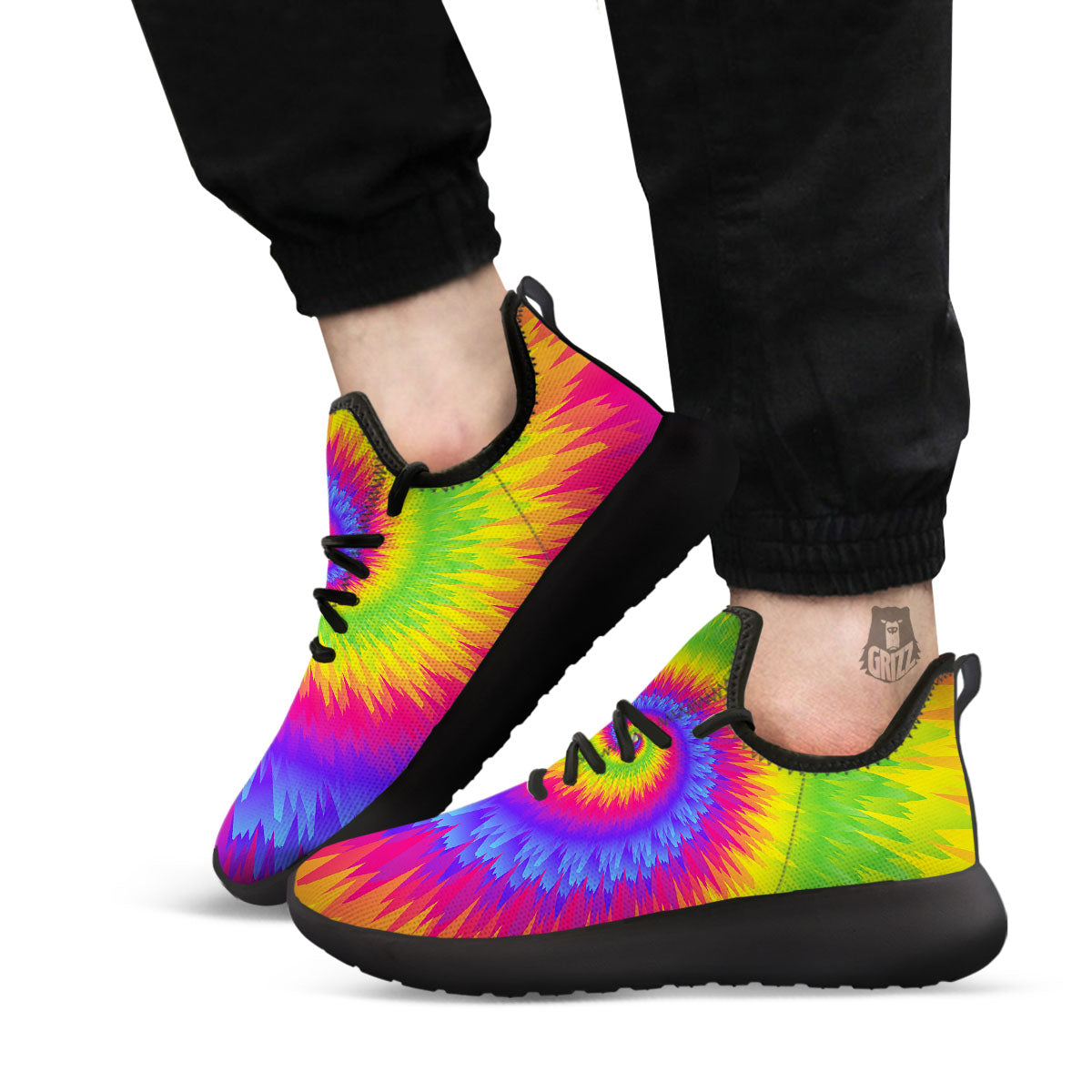Swirl Rainbow Psychedelic Print Black Athletic Shoes-grizzshop