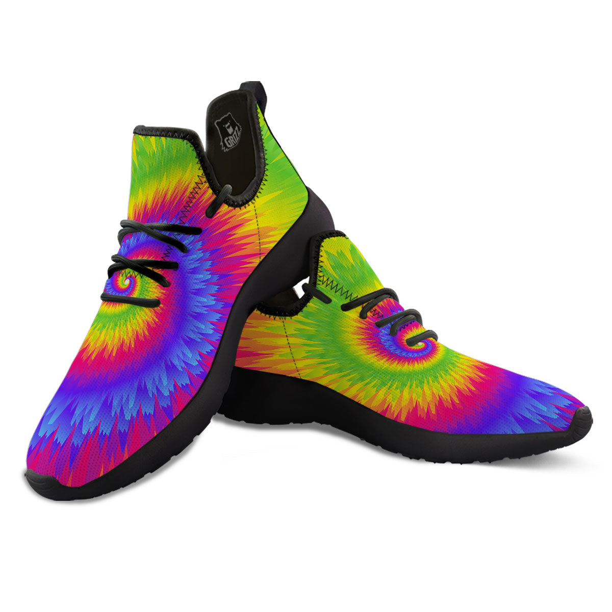 Swirl Rainbow Psychedelic Print Black Athletic Shoes-grizzshop