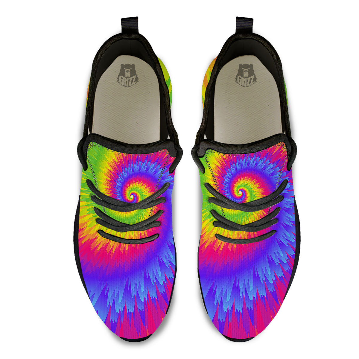 Swirl Rainbow Psychedelic Print Black Athletic Shoes-grizzshop