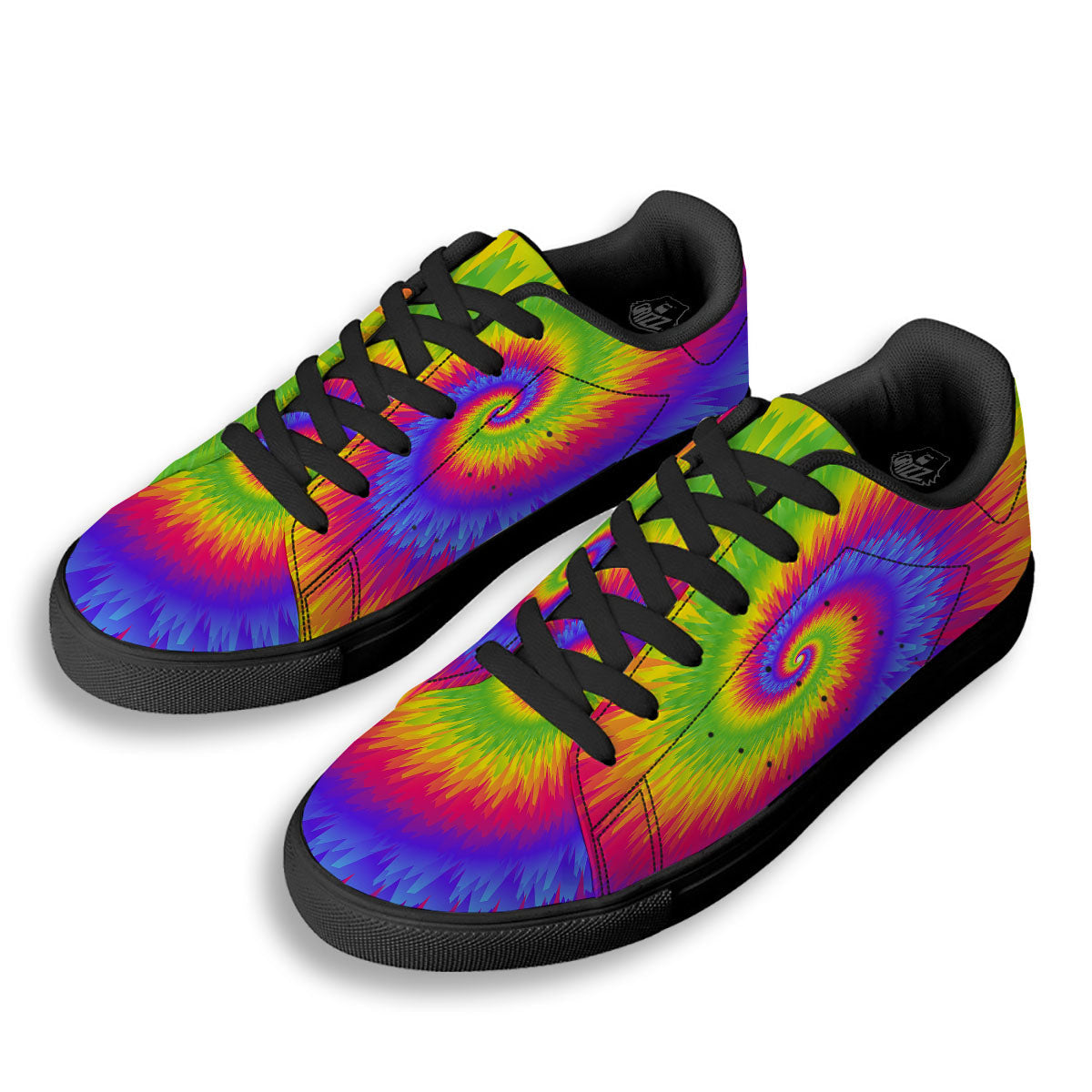Swirl Rainbow Psychedelic Print Black Low Top Sneakers-grizzshop