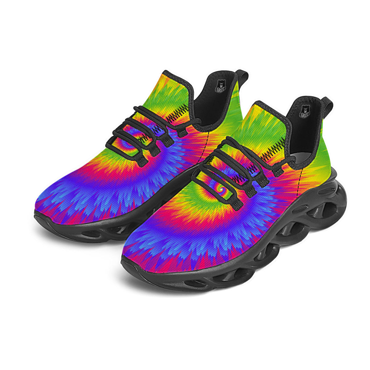 Swirl Rainbow Psychedelic Print Black Running Shoes-grizzshop