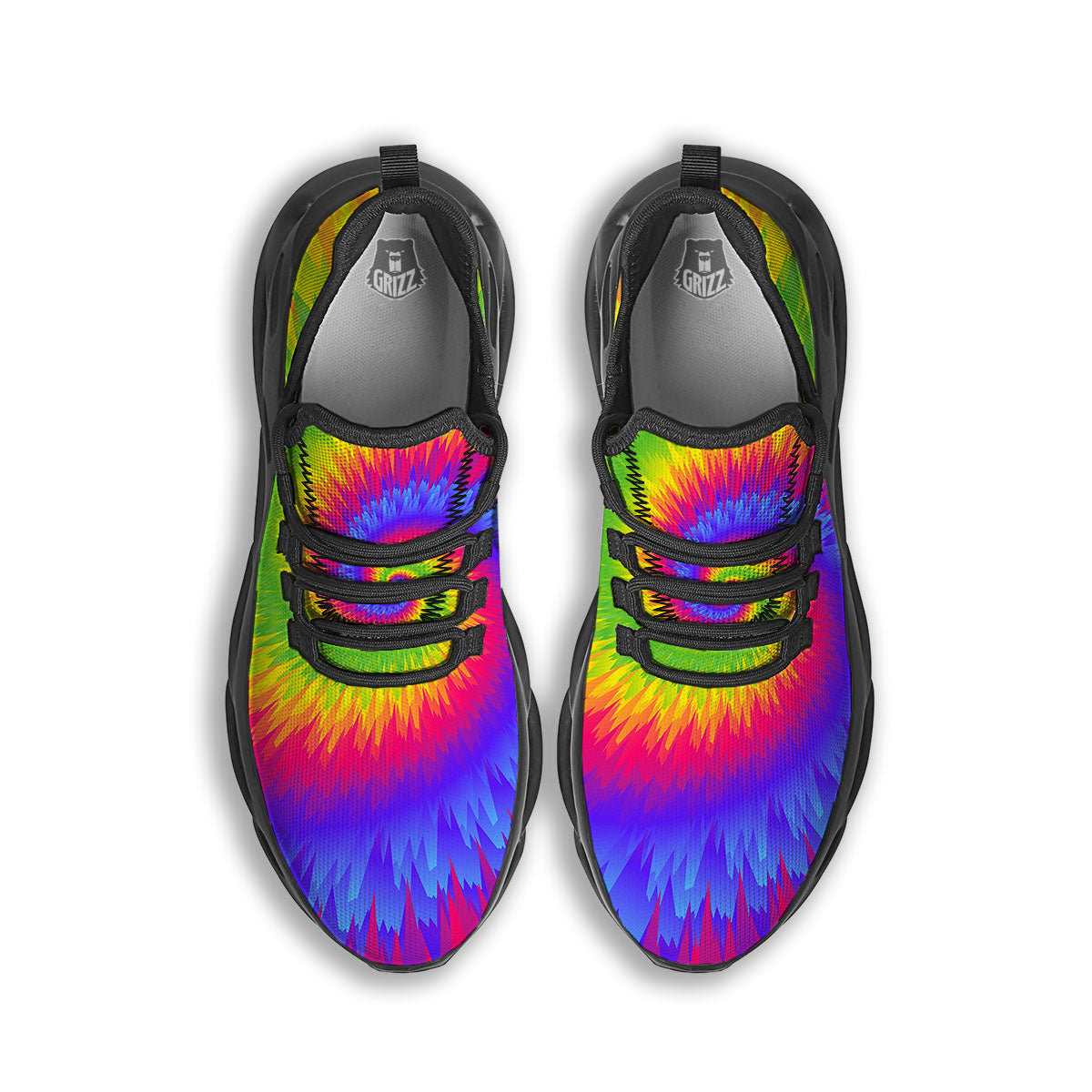 Swirl Rainbow Psychedelic Print Black Running Shoes-grizzshop