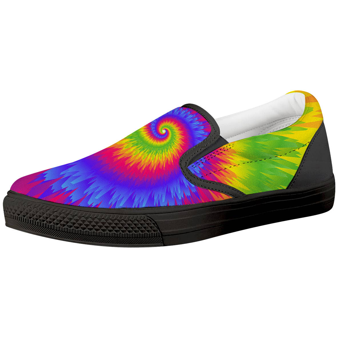 Swirl Rainbow Psychedelic Print Black Slip On Shoes-grizzshop