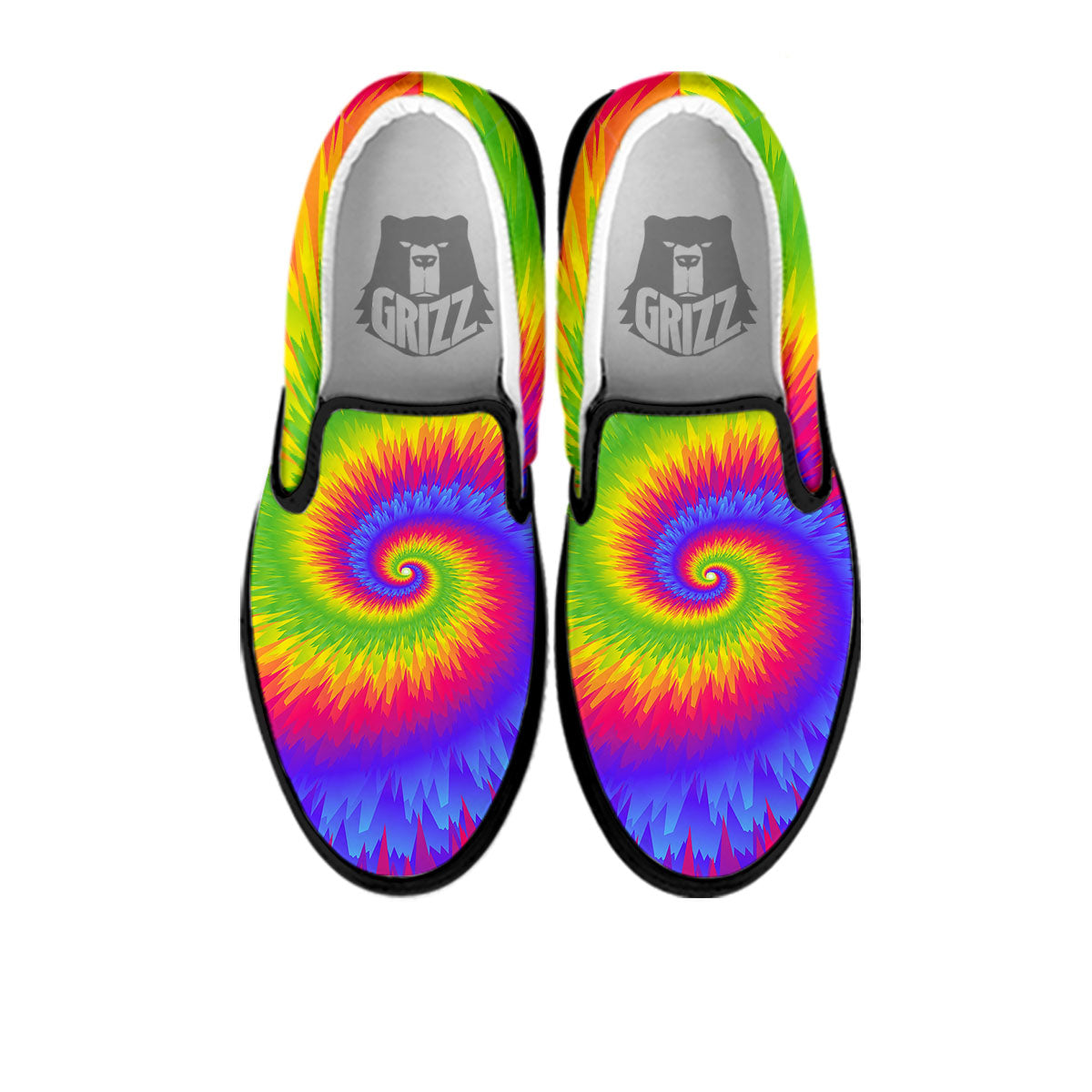 Swirl Rainbow Psychedelic Print Black Slip On Shoes-grizzshop
