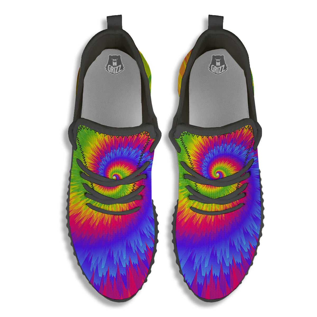 Swirl Rainbow Psychedelic Print Black Walking Shoes-grizzshop