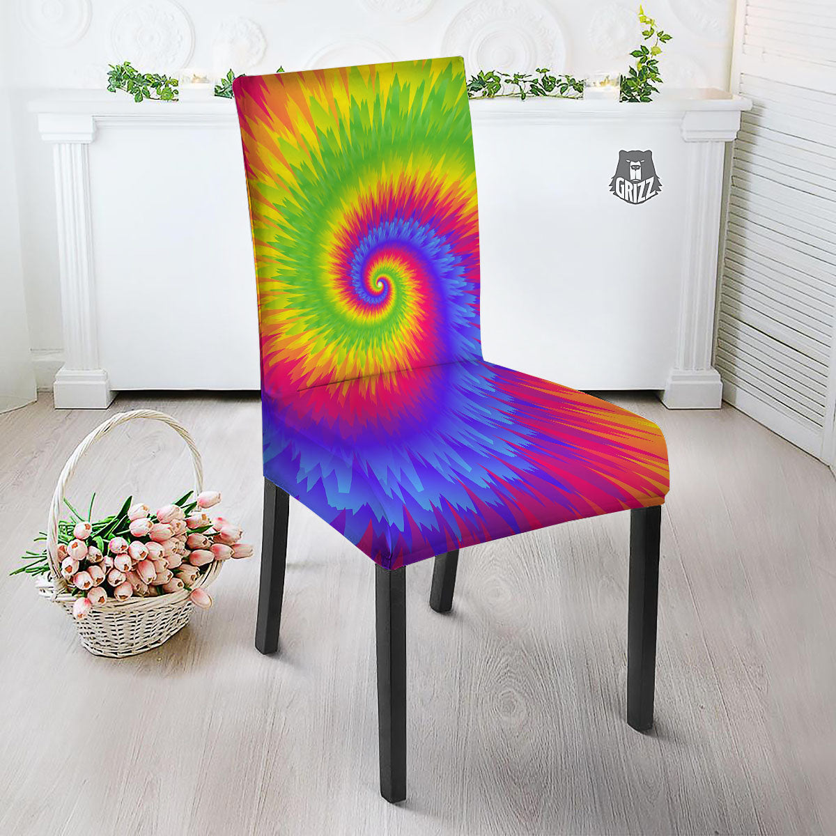 Swirl Rainbow Psychedelic Print Dining Chair Slipcover-grizzshop