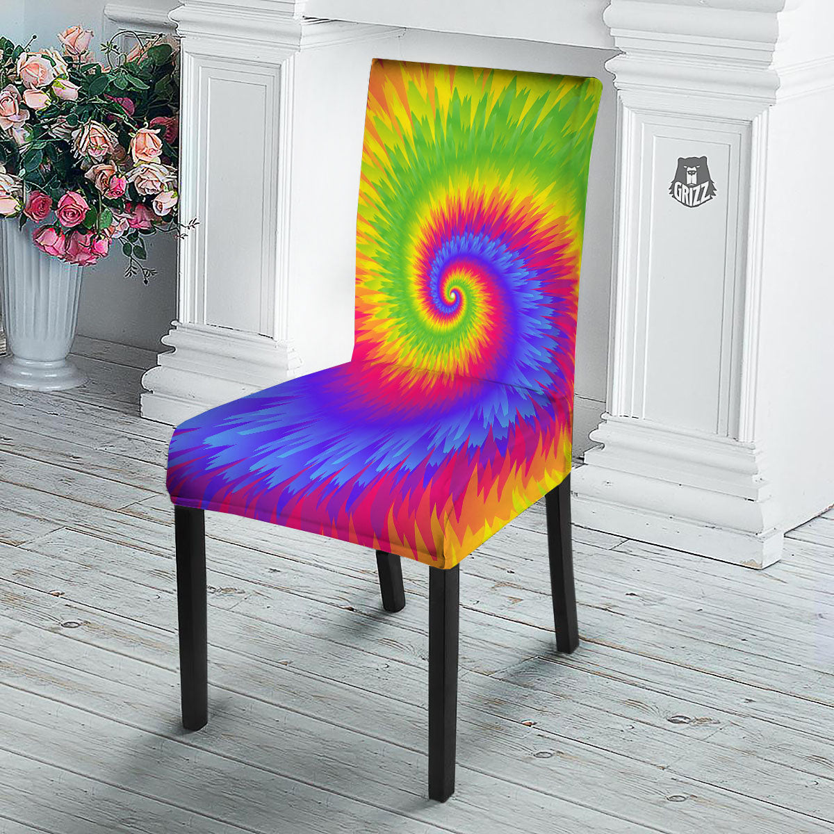 Swirl Rainbow Psychedelic Print Dining Chair Slipcover-grizzshop