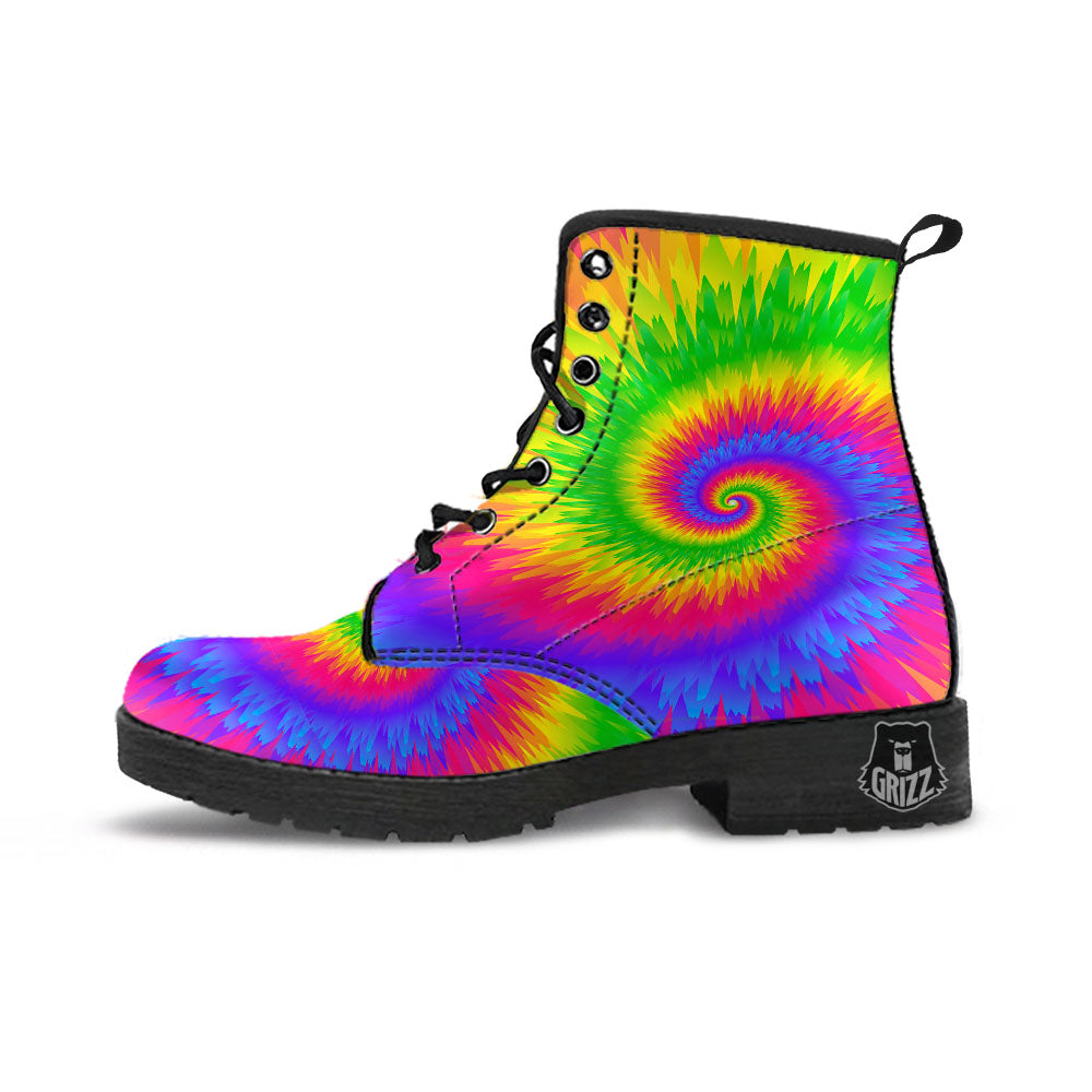 Swirl Rainbow Psychedelic Print Leather Boots-grizzshop