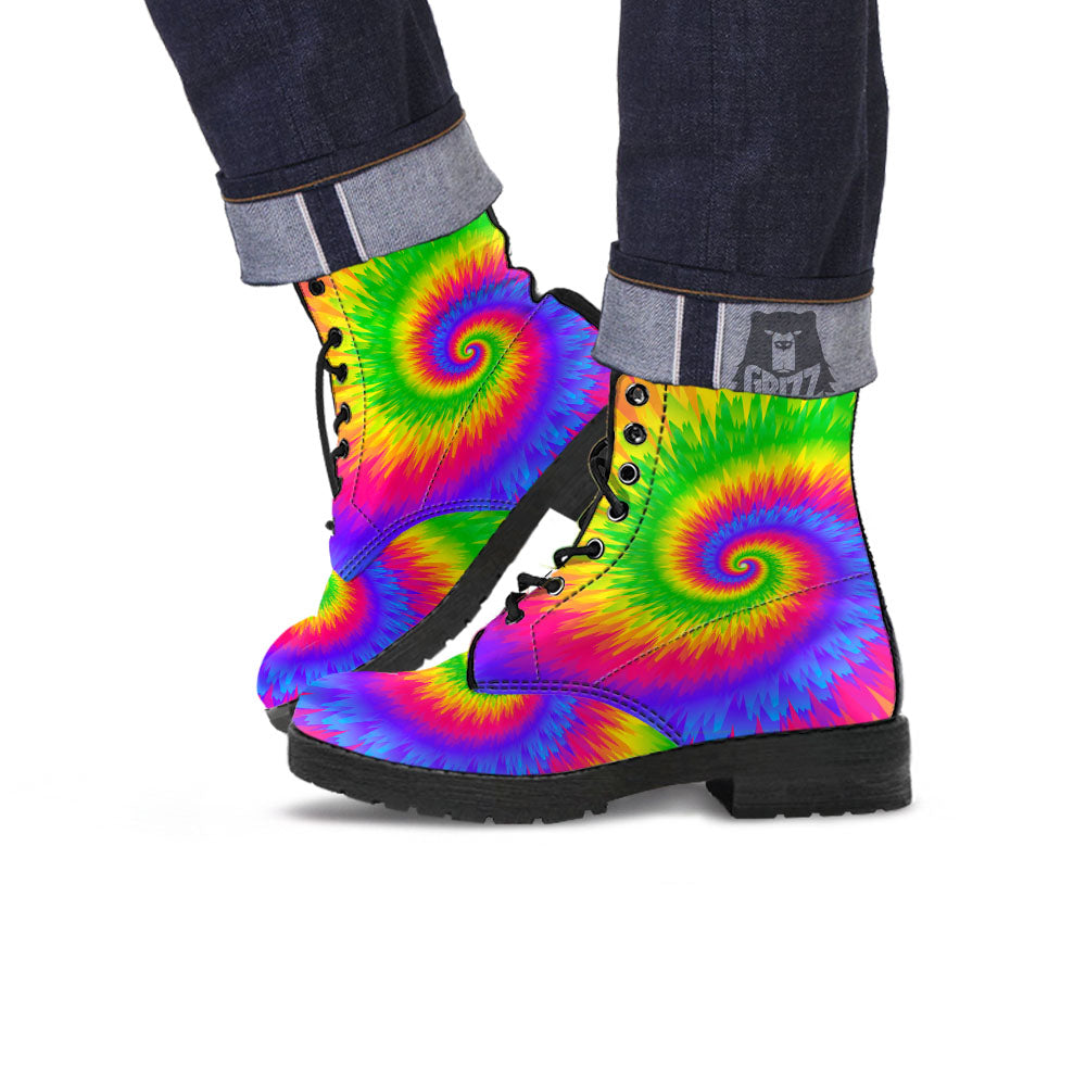 Swirl Rainbow Psychedelic Print Leather Boots-grizzshop