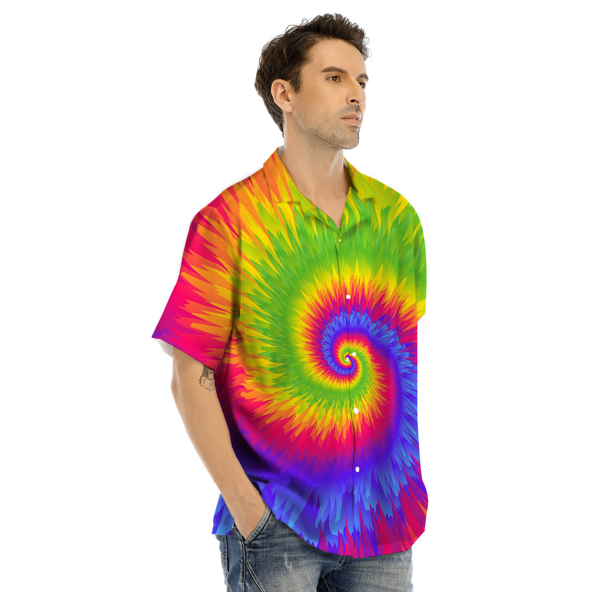 Swirl Rainbow Psychedelic Print Men's Hawaiian Shirt-grizzshop