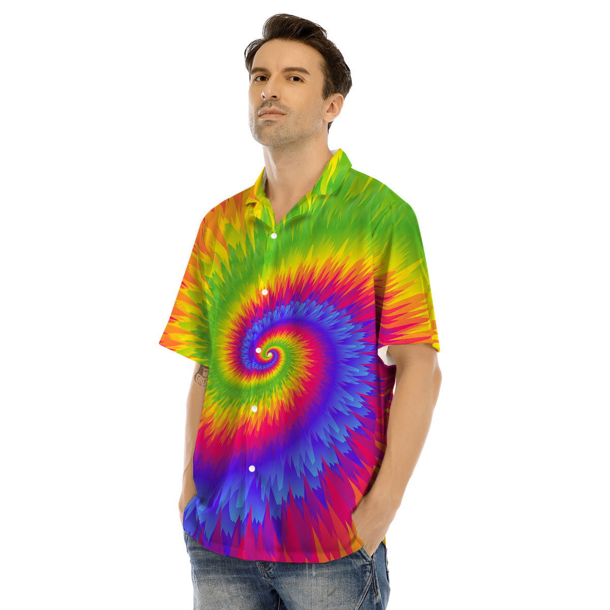 Swirl Rainbow Psychedelic Print Men's Hawaiian Shirt-grizzshop
