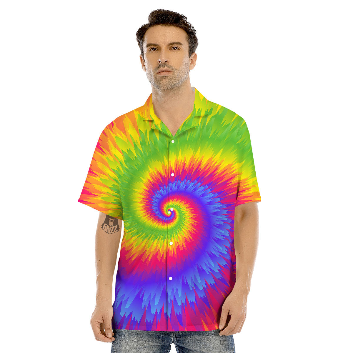 Swirl Rainbow Psychedelic Print Men's Hawaiian Shirt-grizzshop