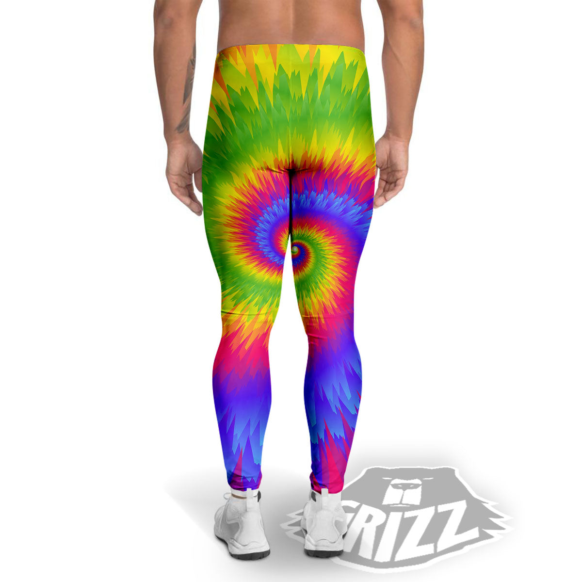 Swirl Rainbow Psychedelic Print Men's Leggings-grizzshop