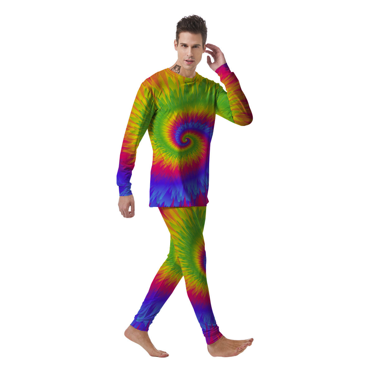 Swirl Rainbow Psychedelic Print Men's Pajamas-grizzshop